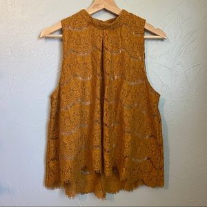 Love Fire Mustard Laced Lines sleeveless crop top